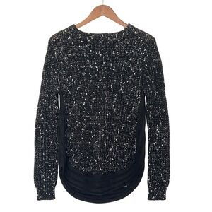 Solemio Long Sleeve Pullover Sweater Black White Soft Knit Women's Small